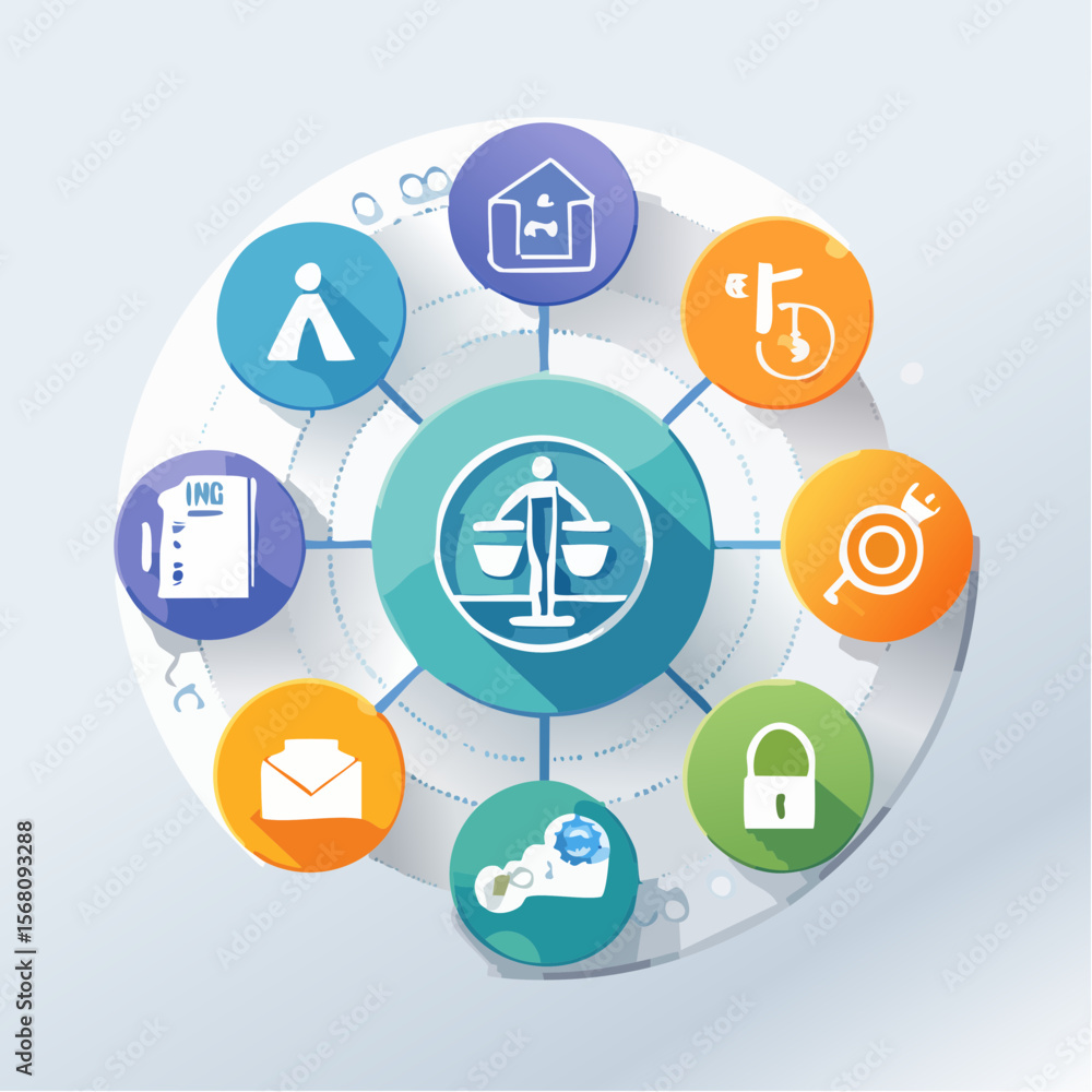 Aufkleber modern circular infographic design with icons representing various business concepts