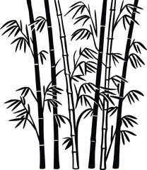 Naklejka premium Elegant Bamboo Silhouette: A captivating black and white depiction of slender bamboo stalks, with graceful leaves, creates an atmosphere of tranquility and zen-like balance.