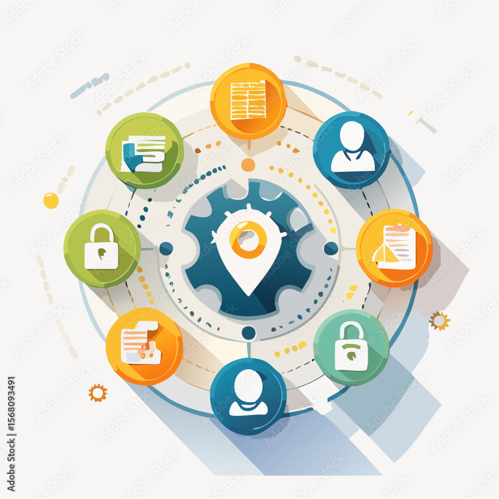 Poster colorful circular diagram illustration with icons representing various concepts and ideas