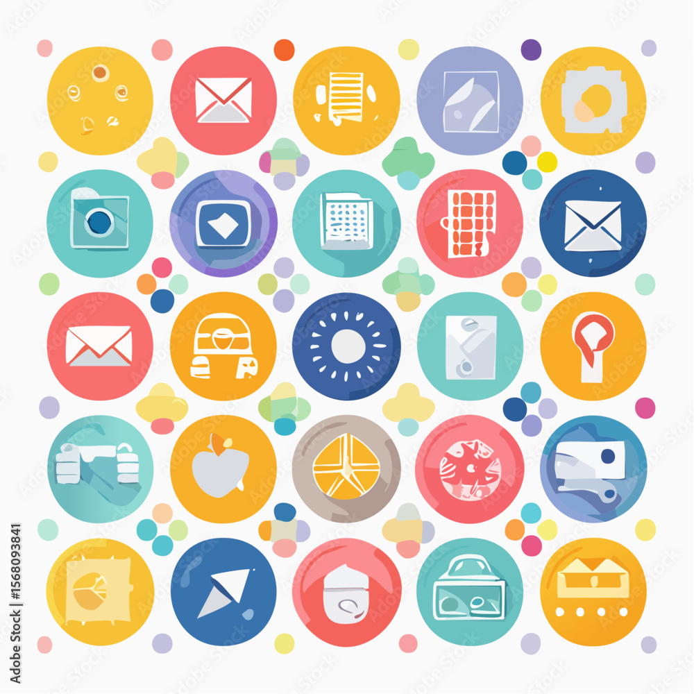 Poster colorful vector icons representing various concepts arranged in a visually appealing pattern