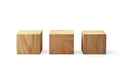 Three Minimalist Wooden Cube Stools on White