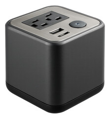 Obraz premium Compact, cube-shaped surge suppressor for a kitchen counter, providing protection for small appliances like blenders and toasters.