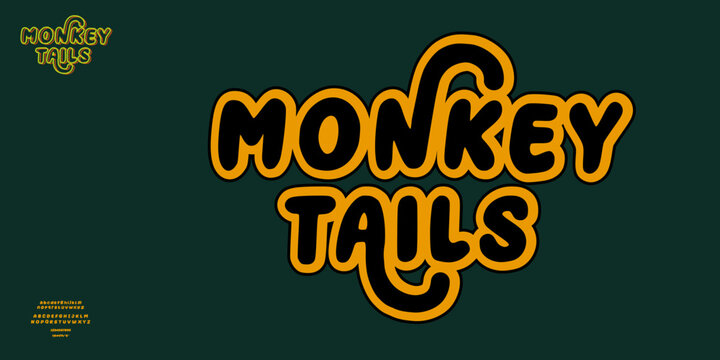 Playful cartoon font with bold rounded letters and swirly tail accents, perfect for kids branding, jungle themes, and comic-style designs. Vector Creative be editable. Lower Upper Lower number set