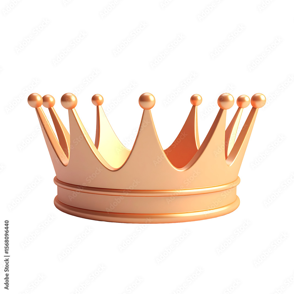 Poster floating golden crown with smooth curves on transparent backdrop 3d render