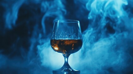 Cognac Glass in Smoky Blue Background