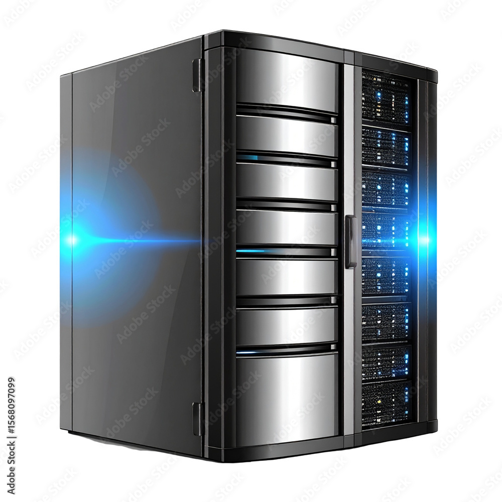 Poster modern computer server unit with blue light