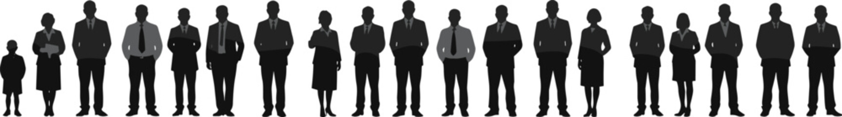 Business people silhouette collection, men and women standing in formal wear, corporate team vector, office group, professional workforce icons
