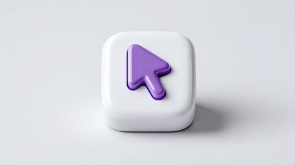 3D pointer icon on a white cube, representing navigation or user interface elements.  Suitable for technology, design, or online experiences.