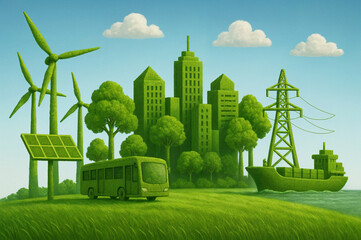 Sustainable Green City Landscape Illustration