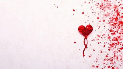 Red Heart and Confetti Background for Valentine's Day