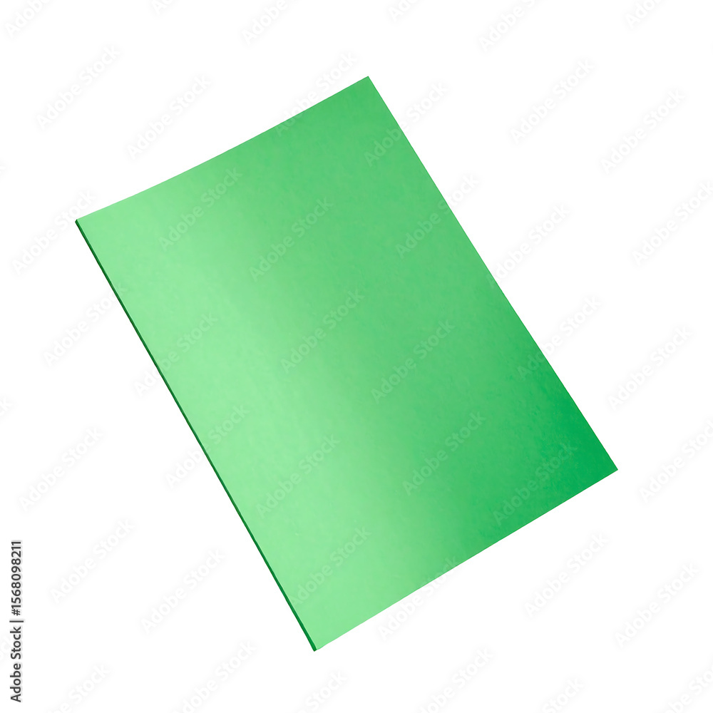 Poster floating green document with folded corner and blank layout in clean pastel 3d render
