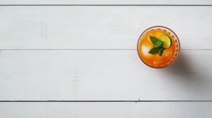Overhead View of Refreshing Rum Cocktail Drink with Mint