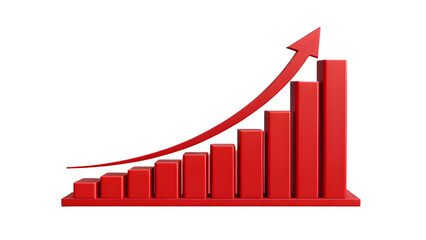 Red 3D Bar Graph Showing Exponential Growth and Upward Trend