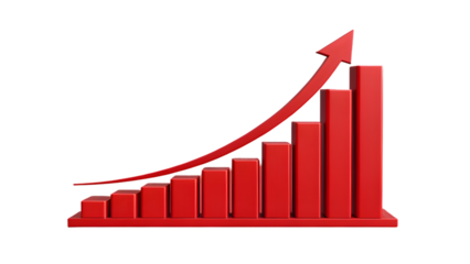 Red 3D Bar Graph Showing Exponential Growth and Upward Trend