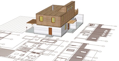 architecture modern house 3d illustration
