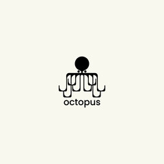 Black Octopus Logo Design Inspiration Isolated on White.