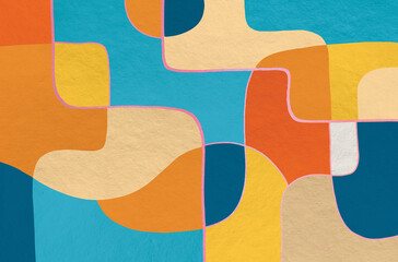 Abstract geometric art illustration, Abstract geometric art with freeform shapes painted in multicolor painting and soft texture.