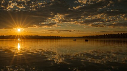 Obraz premium Photo of two canoes at sunrise