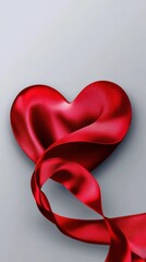 Elegant Red Ribbon Heart on Soft Grey Background