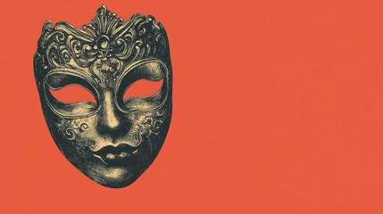 Ornate Venetian Carnival Mask on Red Background