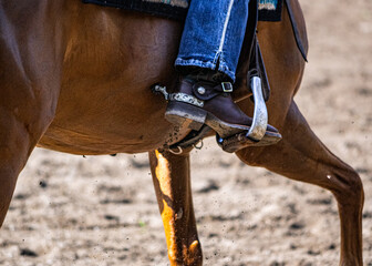 Detail of the boot with spurs during riding