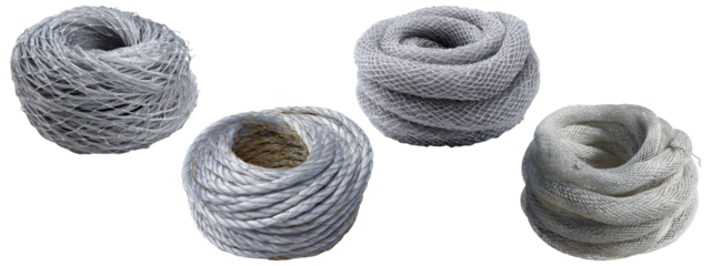 et of four coiled grey ropes and nets
