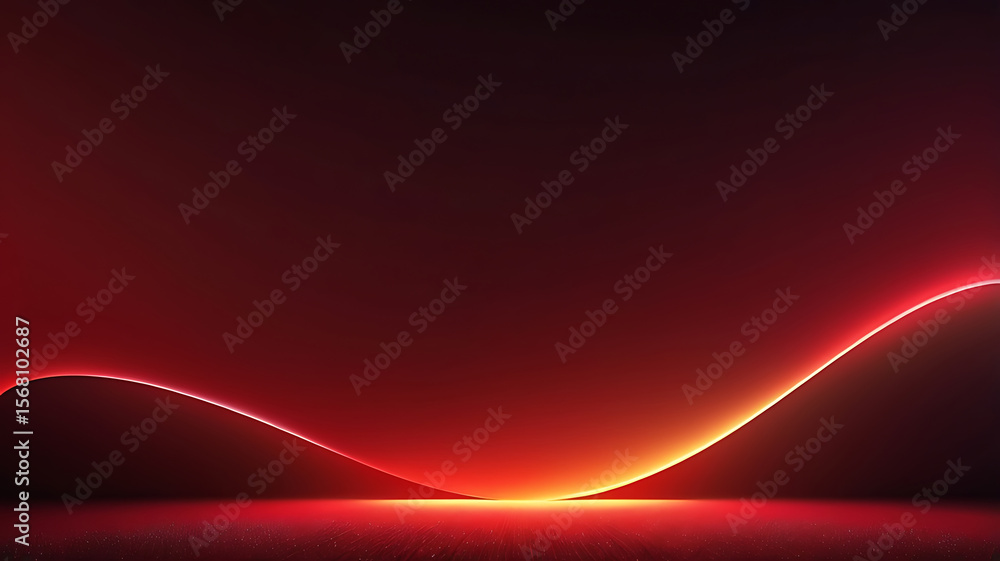 Poster glowing red abstract wave light horizon with energy particles and smooth gradient flow ai