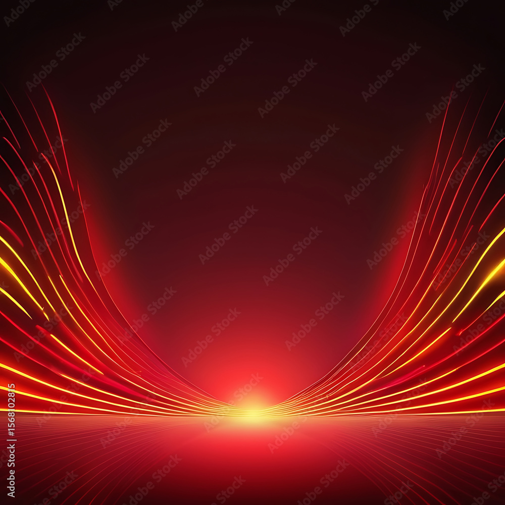 Poster glowing red abstract wave light horizon with energy particles and smooth gradient flow ai