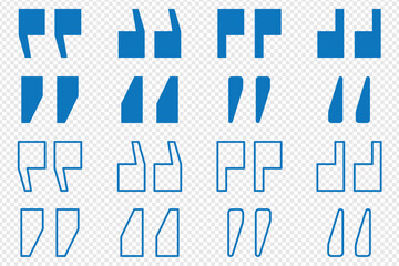 Set of quote mark, quotes icon, sign, symbol, emblem. Ditto marks icon set. Quotation marks. Dialogue discussion symbol for UI UX, website, mobile app.