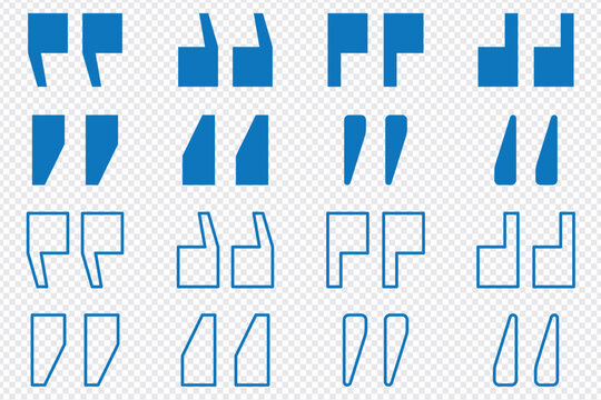 Set of quote mark, quotes icon, sign, symbol, emblem. Ditto marks icon set. Quotation marks. Dialogue discussion symbol for UI UX, website, mobile app.