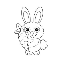 Adorable Bunny Rabbit Holding a Carrot Free Printable Coloring Page