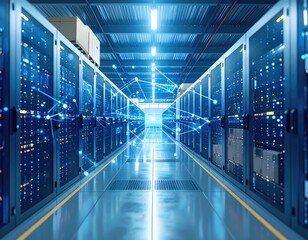 Server room with digital connections