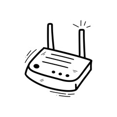 Hand Drawn Wireless Router Illustration. Doodle Vector. Isolated on White Background - EPS 10 Vector