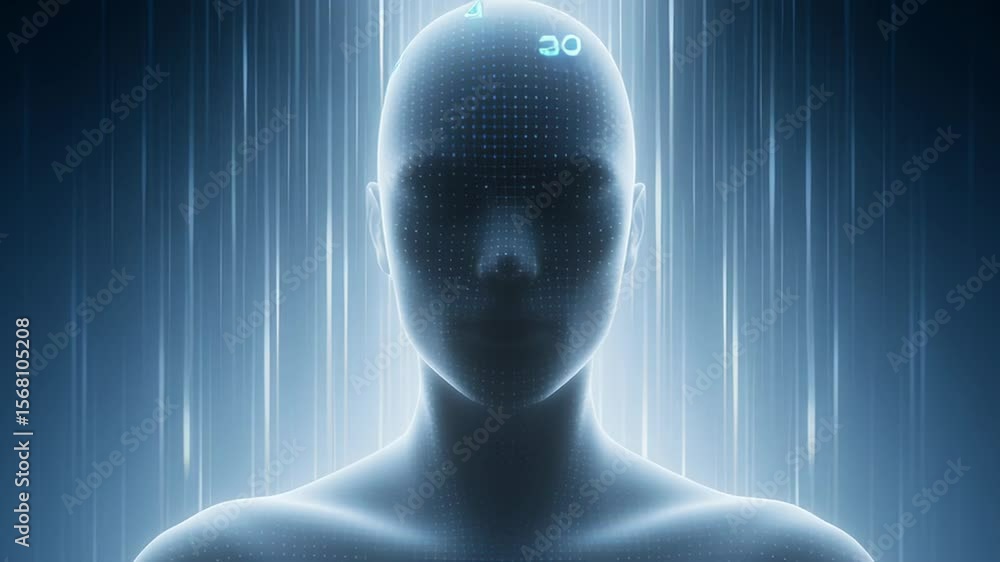 Aufkleber futuristic digital human figure with glowing data patterns and holographic elements, representing ad