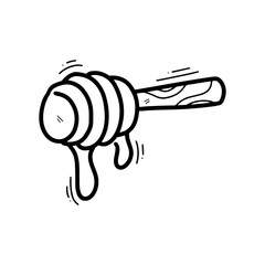 Hand Drawn Wooden Honey Dipper Illustration. Doodle Vector. Isolated on White Background - EPS 10 Vector