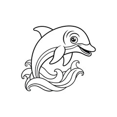 Adorable Cartoon Dolphin Leaping Through Ocean Waves Coloring Page
