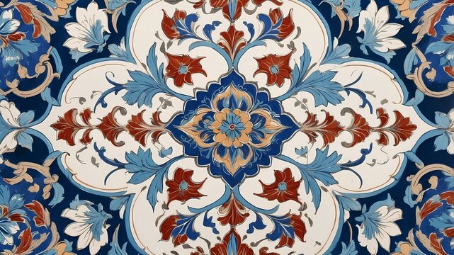 Turkish Iznik Tile Batik Design - Batik Design that Blends Traditional Turkish Tile Motifs with Artistic Textile Detailing, Creating a Fusion of Heritage and Ornamental Beauty
