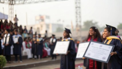 Fototapeta premium Blurred academic award ceremony with Indian students gathered in celebration setting 