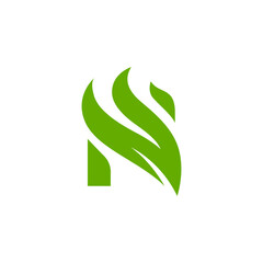 Initial Letter N Leaf Logo. floral, field, natural, organic, ecology, herbal, bio