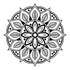 Intricate mandala art with a captivating symmetrical design, a unique pattern perfect for coloring books and creative projects.