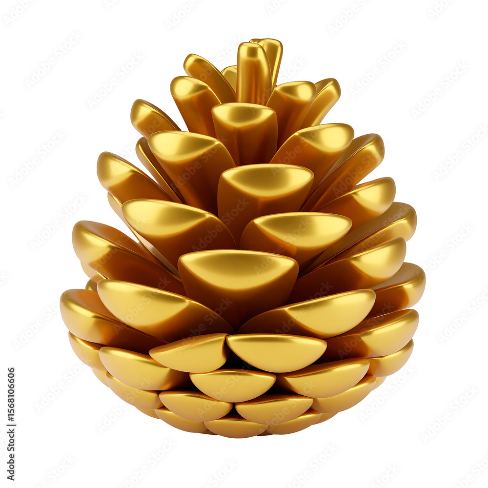 Poster gleaming 3d golden pinecone with rounded textured scales soft glossy forest icon on transparent