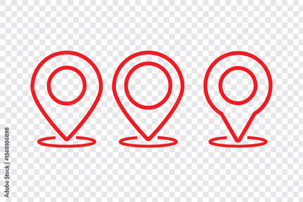 Poster location icon set map pointer pin sign symbol red black outline destination icon place address navig