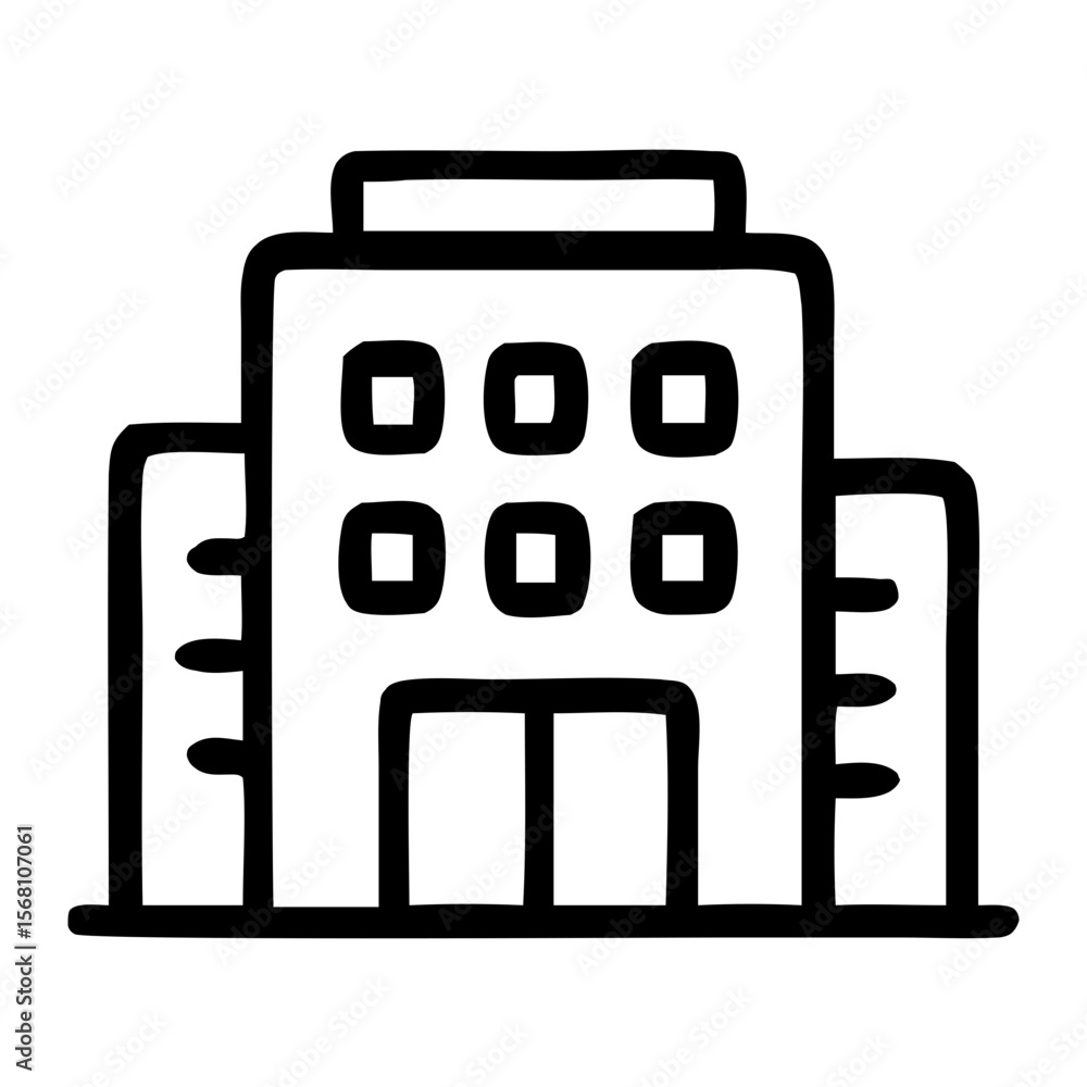 Poster simple line art office building front view icon architecture