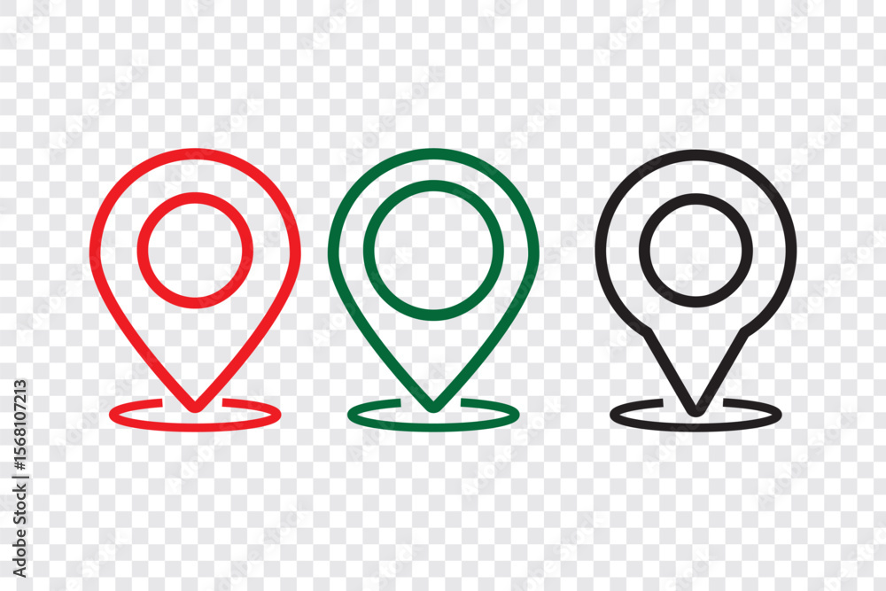 Poster location icon set map pointer pin sign symbol red black outline destination icon place address navig