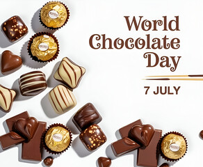 World Chocolate Day Celebration with Assorted Chocolates on White Background – 7 July