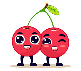 Smiling Cartoon Cherries with Friendly Faces and Stems
