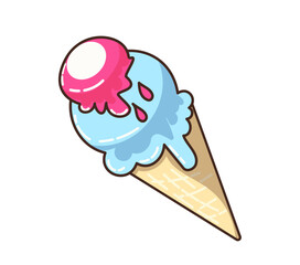 Colorful Ice Cream Cone Illustration with Dripping Toppings