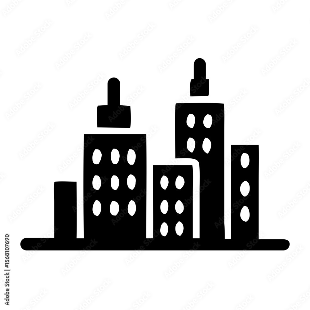 Poster simple outline building skyscraper cityscape tower block architecture icon
