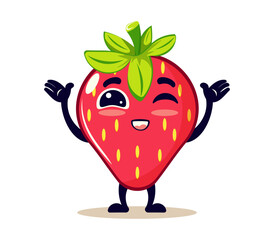 Cheerful Cartoon Strawberry Character with a Happy Expression and Friendly Pose
