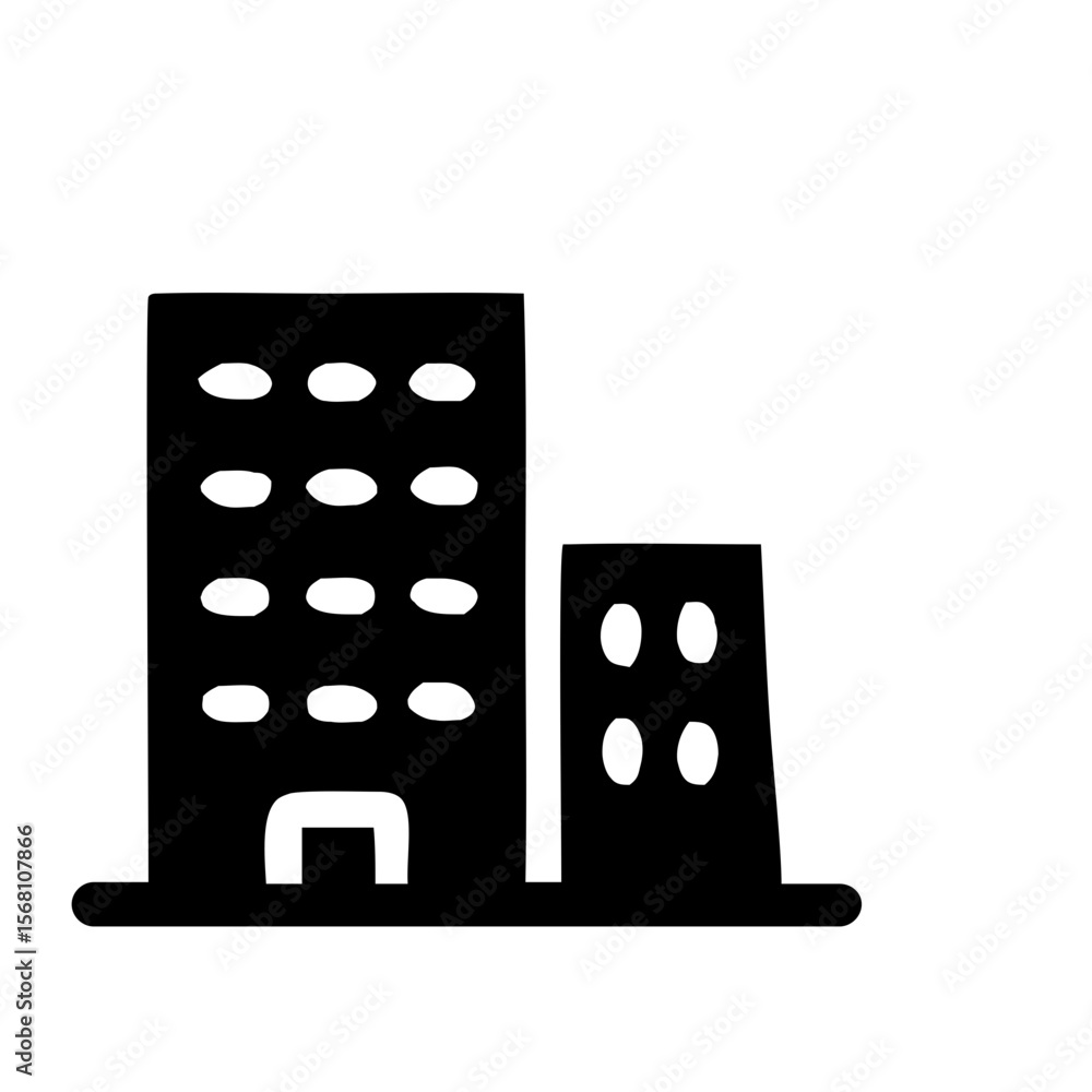 Poster simple handdrawn building and palm tree outline shape icon design